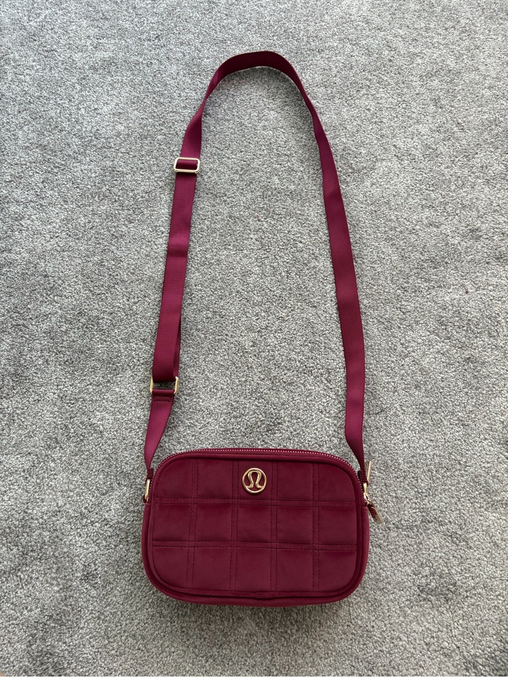 lululemon athletica Quilted Crossbody Bag - Deep Burgundy with Gold Hardware